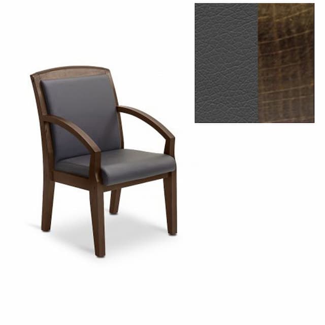 Кресло Юнитекс Граф для посетителя экокожа премиум темно-серая CN1118/дерево-тёмный орех аида