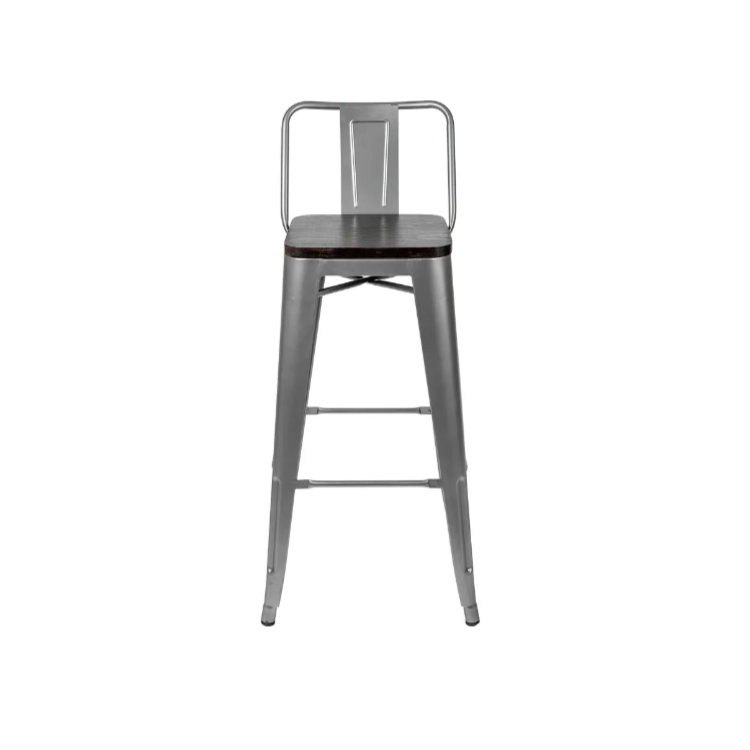 Стул барный со спинкой Клен TOLIX с деревянным сиденьем сгр042/1 (серебристый матовый, темное дерево)