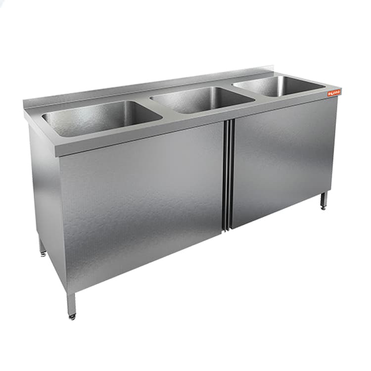 Стол нержавеющий с распашными дверцами и моечными ваннами Hicold НСЗ3М-18/6Б